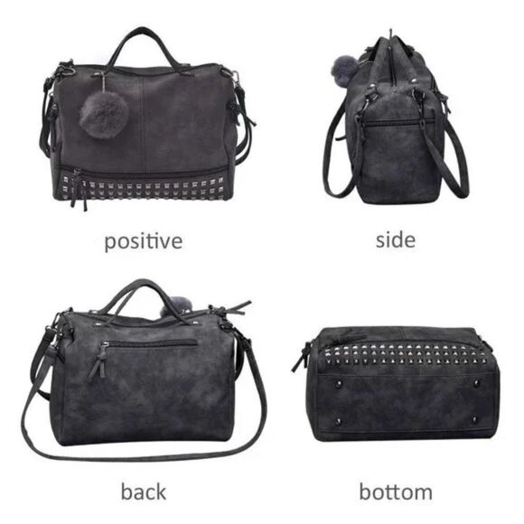 New Studded Tote Handbags Top Casual Shoulder Bags Hobo Bag Grey - Picture 9 of 10